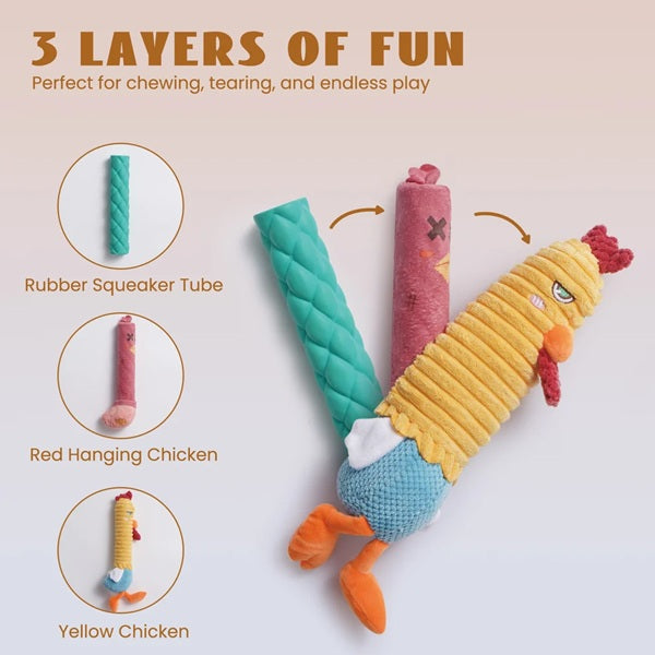 Nocciola - Chicken Lives Twice 3-in-1 Squeaky Dog Toy