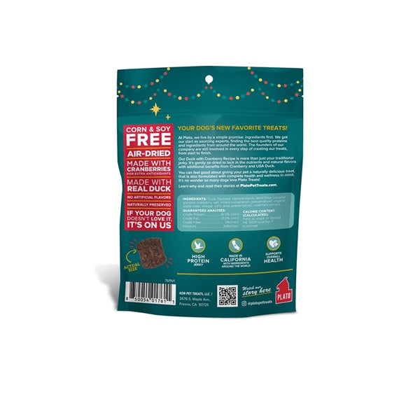 Plato Pet Treats - Holiday Feast Jerky Bites Dog Treats, Duck w/Cranberry