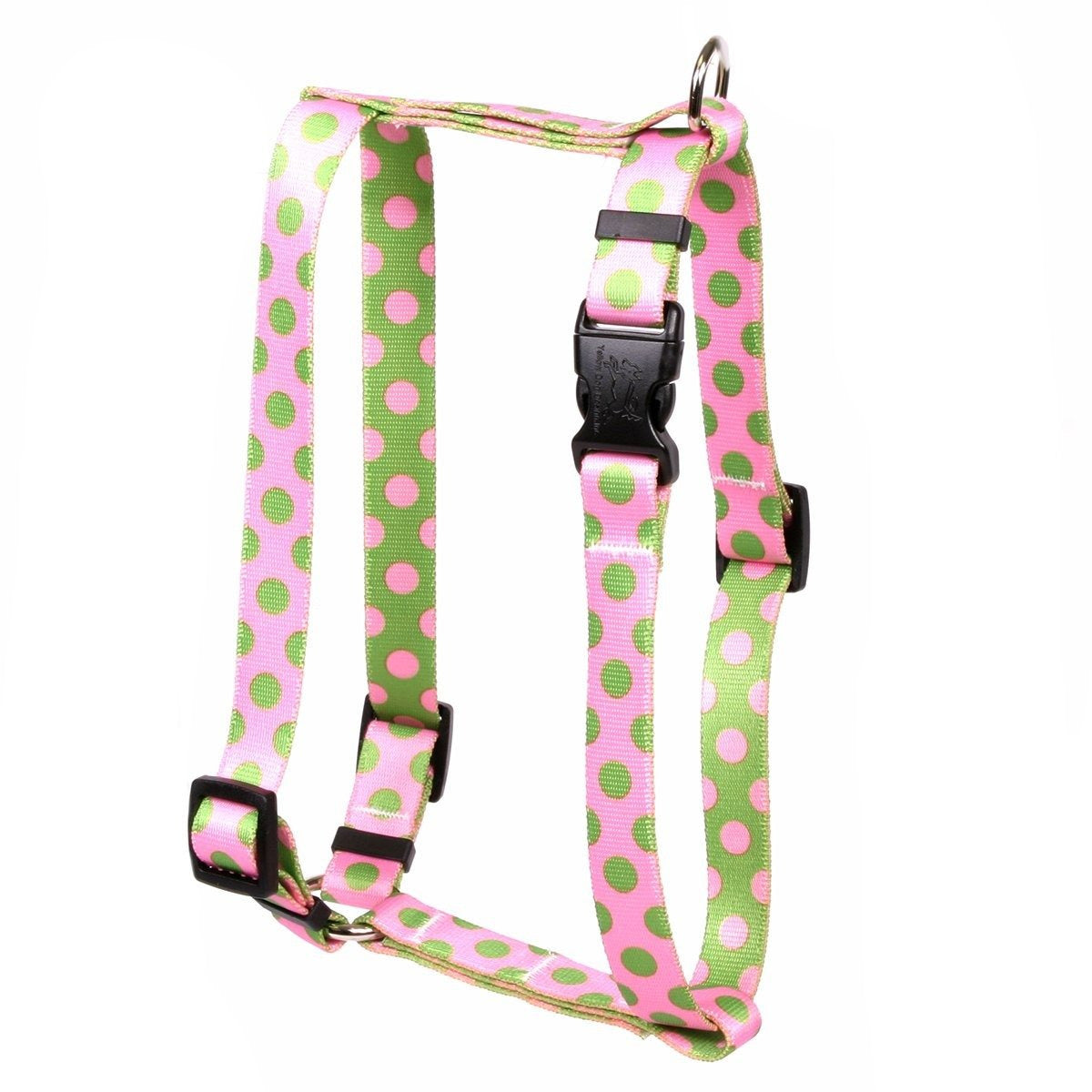 Yellow Dog Design - Roman Dog Harness, Pink &amp; Green Polka Dot
