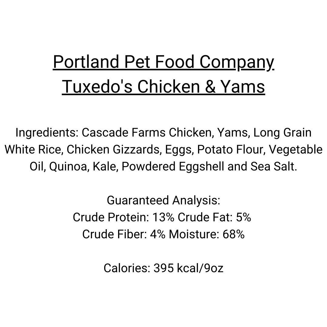 Portland Pet Food - Gluten &amp; Grain Free Tuxedo’s Chicken &amp; Yams Meal
