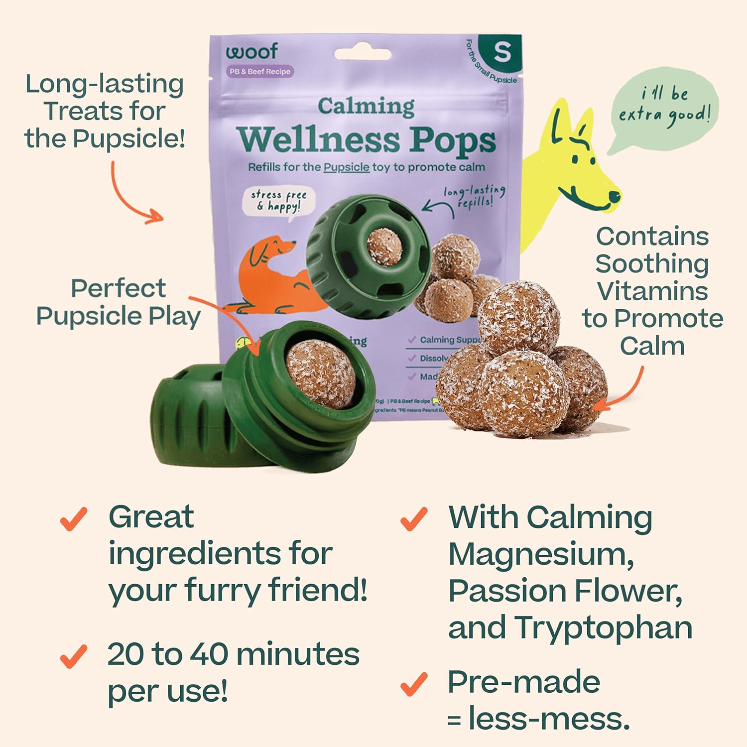 WOOF - Calming Pupsicle Pops, Beef and Peanut Butter