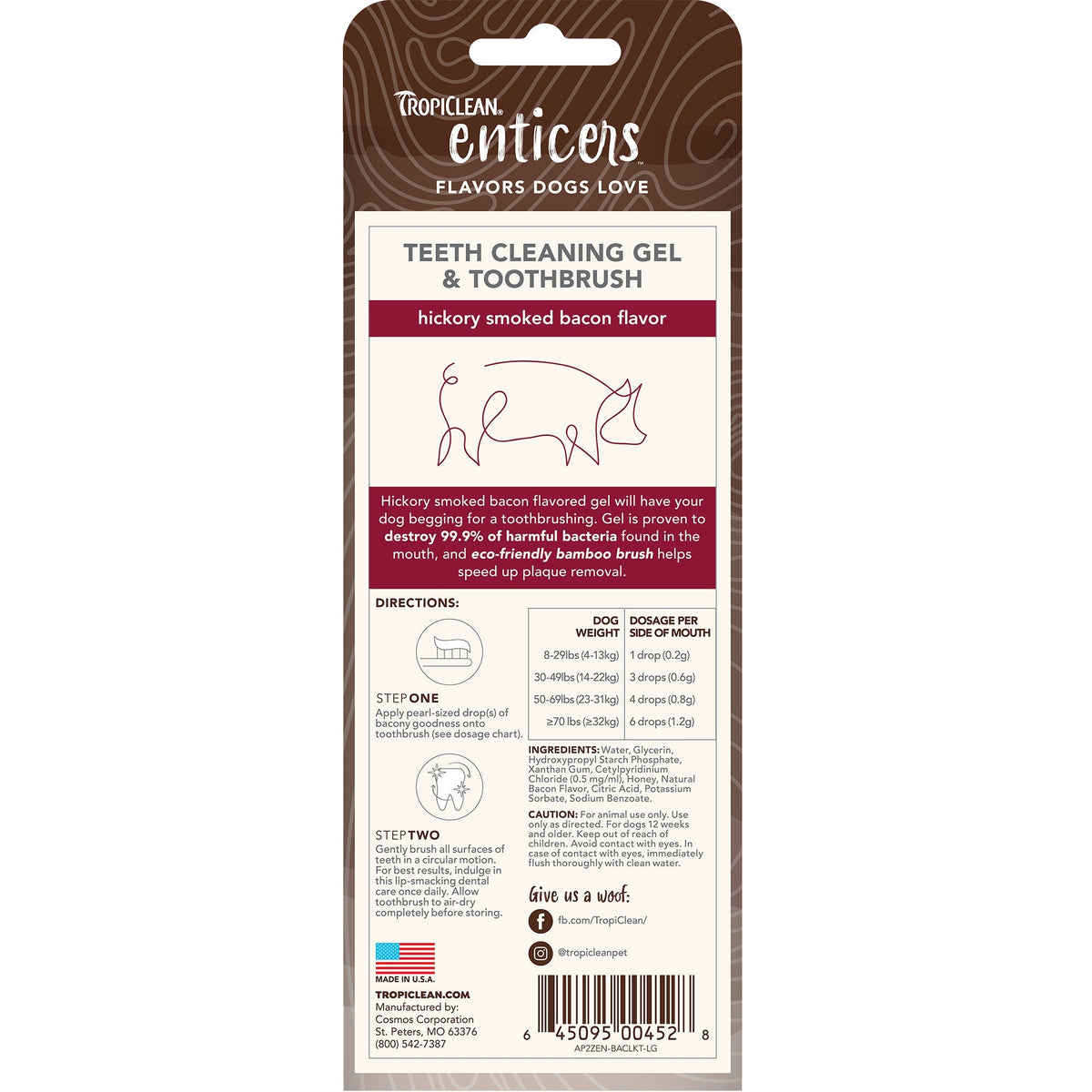 Tropiclean Enticers Teeth Cleaning Gel &amp; Toothbrush - Hickory Smoked Bacon