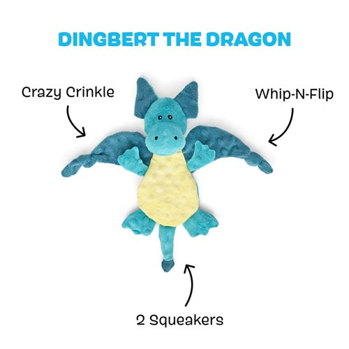 BARK - Dingbert the Dragon Squeak & Crinkle Plush Dog Toy