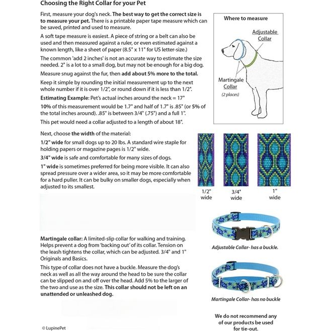 LupinePet Eco - Tropical Sea Blue Martingale Collar - 14"-20"
