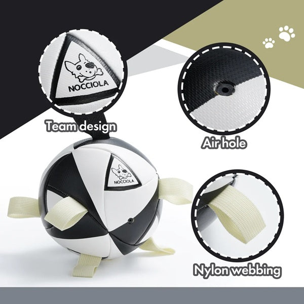 Nocciola - Black & White Soccer Ball Dog Toy w/Straps - 6" Medium Ball