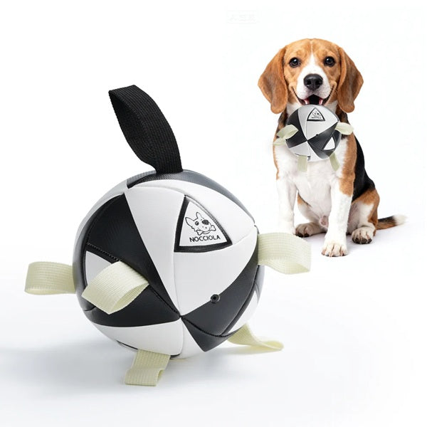 Nocciola - Black & White Soccer Ball Dog Toy w/Straps - 6" Medium Ball