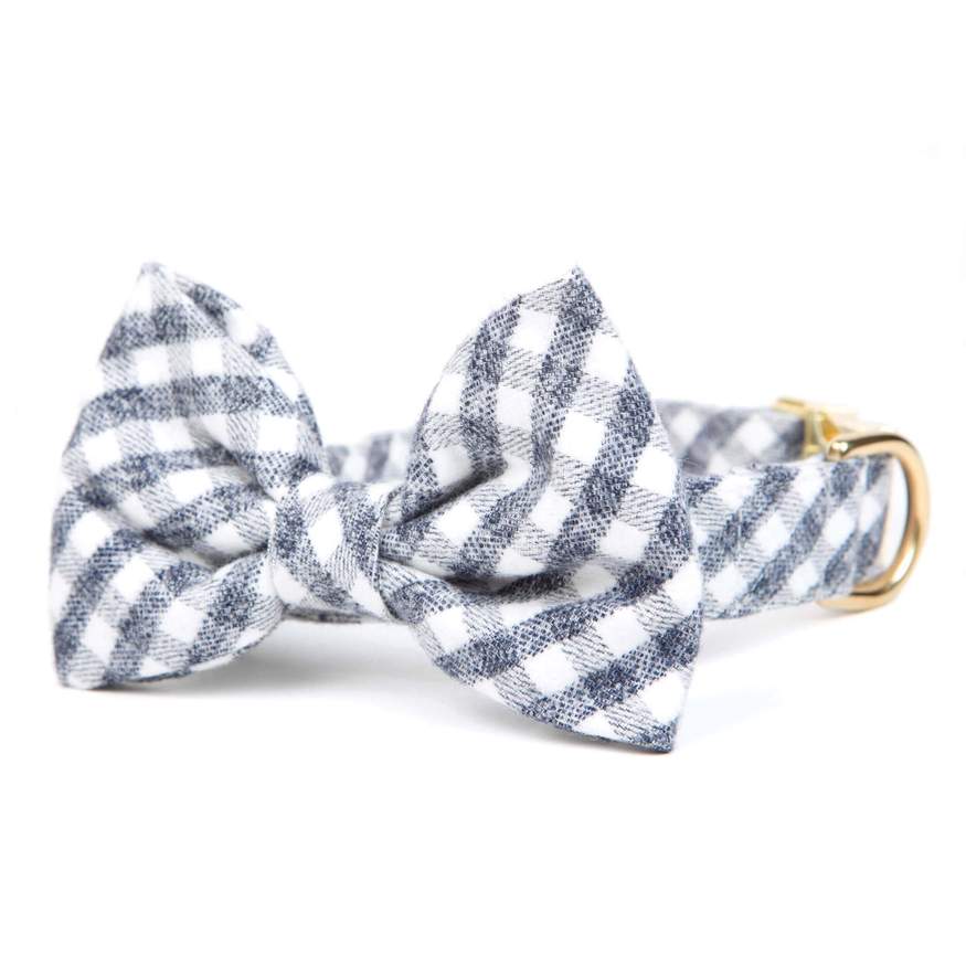 Foggy Dog - Gray and White Check Flannel Bow Tie and Collar Set