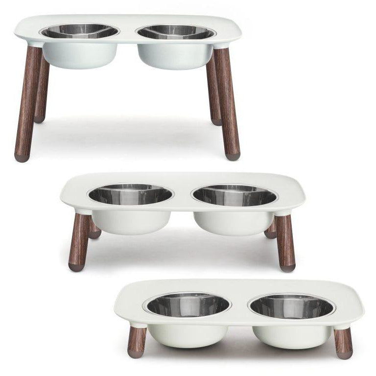 Messy Mutts - Elevated Double Feeder in Grey w/ Wood Legs