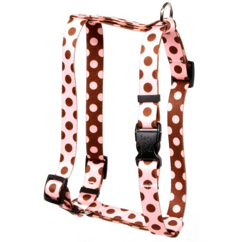 Yellow Dog Design - Roman Dog Harness, Pink & Brown Polka Dot